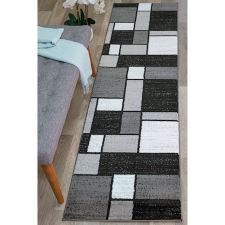 World Rug Gallery Contemporary Modern Boxes Design Soft Runner Rug 2' x 7'2'' Gray 106GRAY2X7